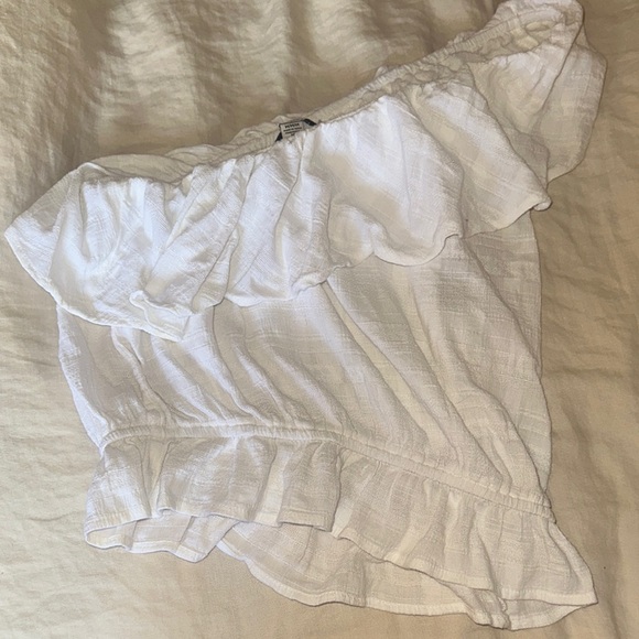 Ruffle White One-Shoulder Women's Top - Picture 3 of 4